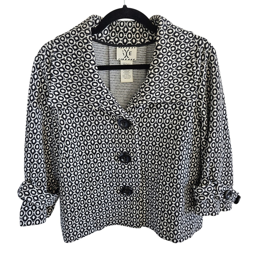 iXe Woman Size L Black/white Blazer Y2K Office Textured Chunky Buttons Collared